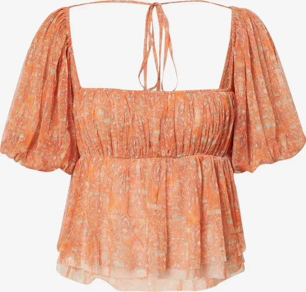 Free People Penelope Blouse Smocked Peplum Dark Orange Mesh Puff Sleeve Top  XS